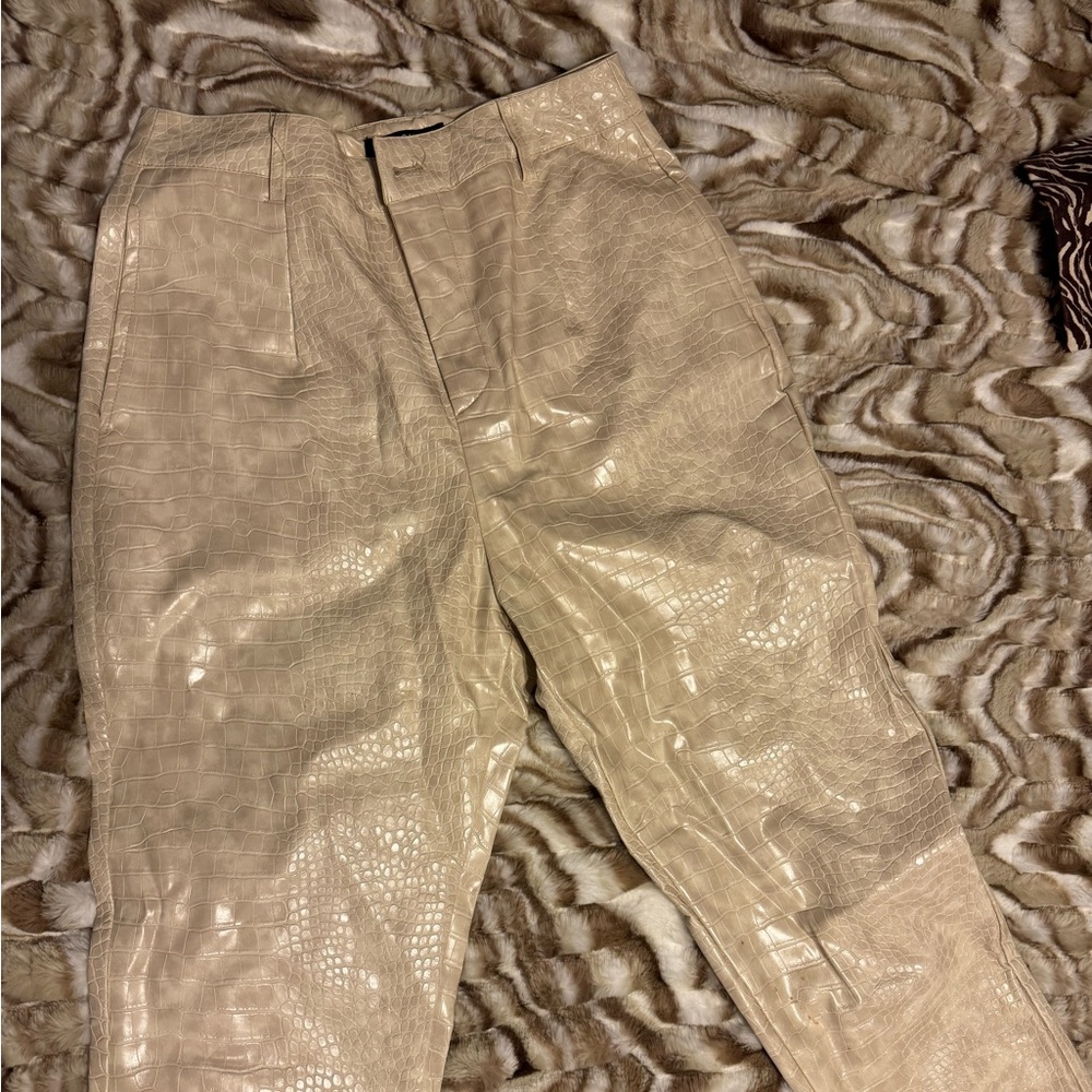 Nasty Gal Crocodile-Embossed Tan Pants